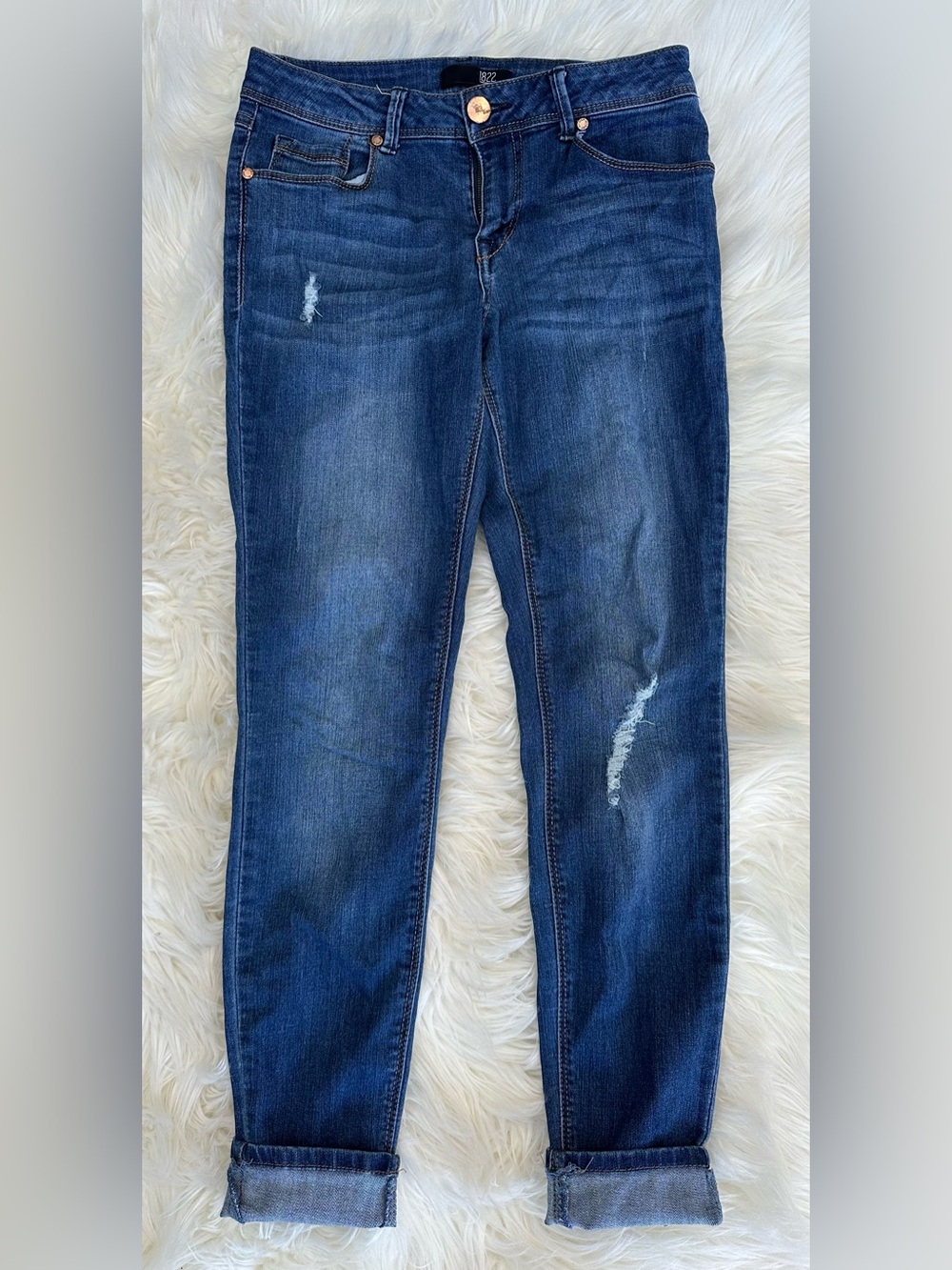 1822 Denim Women's Dark Blue Skinny Jeans with Distressed Details